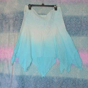 Cotton Fairy Hippie Boho Short Asymmetrical Hem Skirt Lined OS M L XL 1X 2X Blue